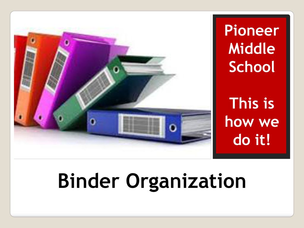 Pioneer Middle School This is how we do it! Binder Organization