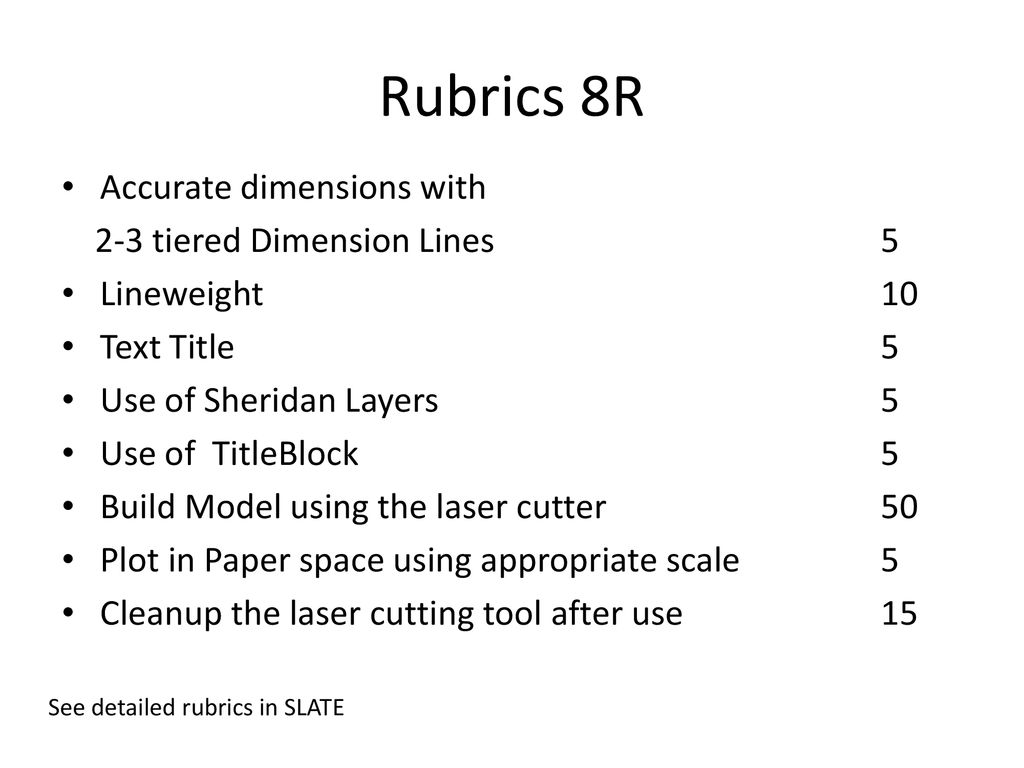 Rubrics 8R Accurate dimensions with 2-3 tiered Dimension Lines 5