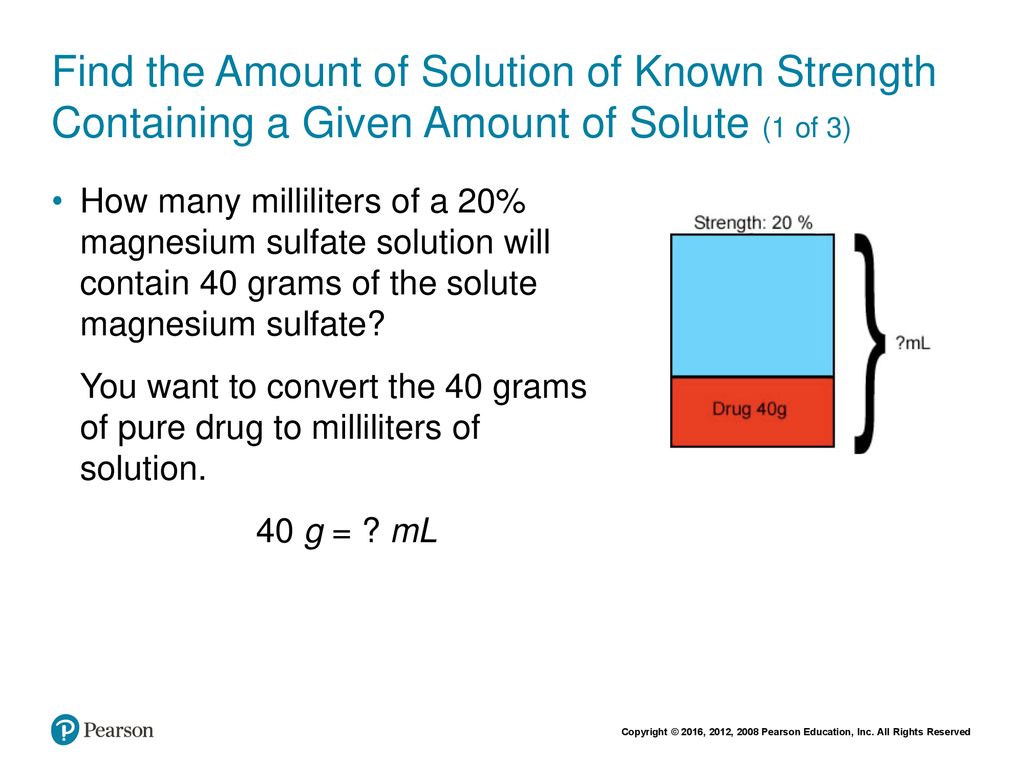 Find the Amount of Solution of Known Strength Containing a Given Amount of Solute (1 of 3)