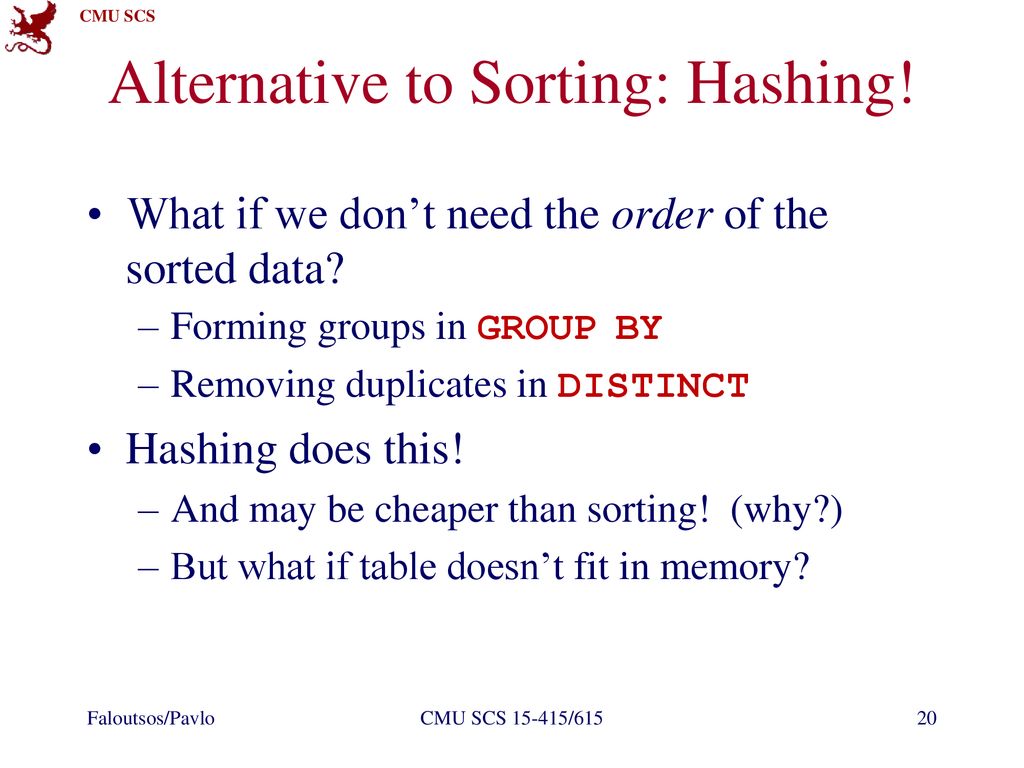 Faloutsos/Pavlo C. Faloutsos – A. Pavlo Lecture#13: Query Evaluation ...