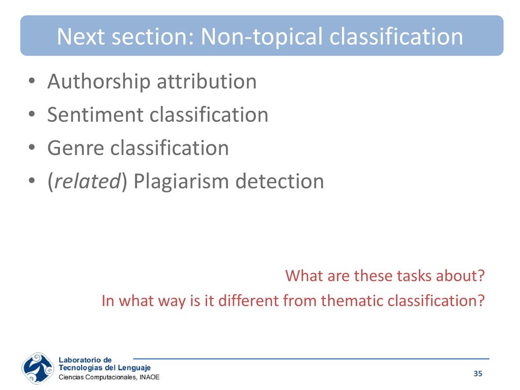 Next section: Non-topical classification
