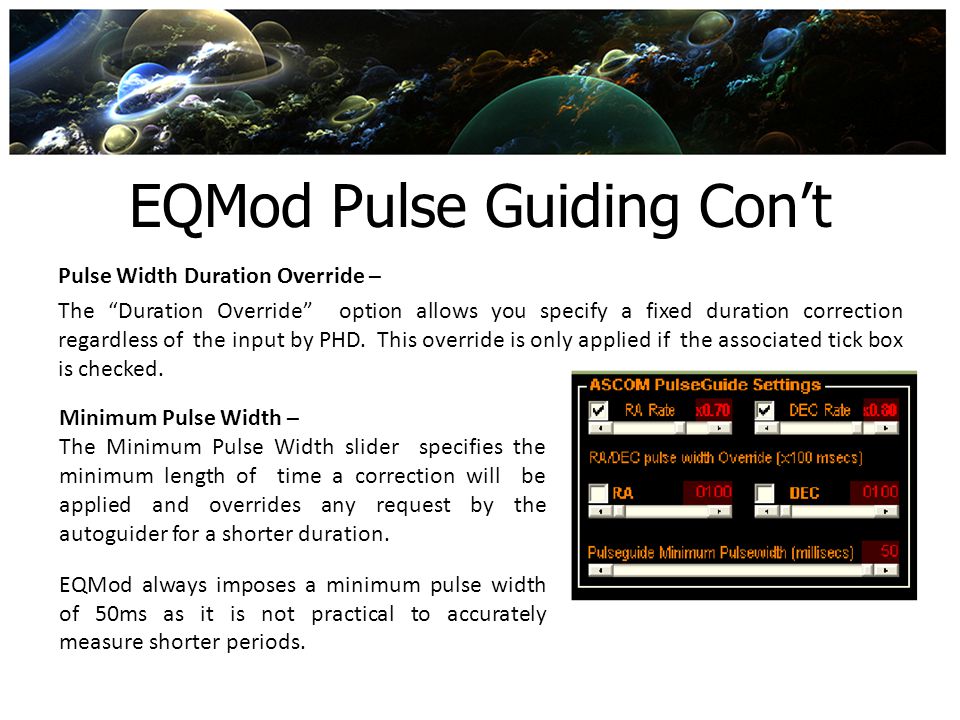 EQMod Pulse Guiding Con’t