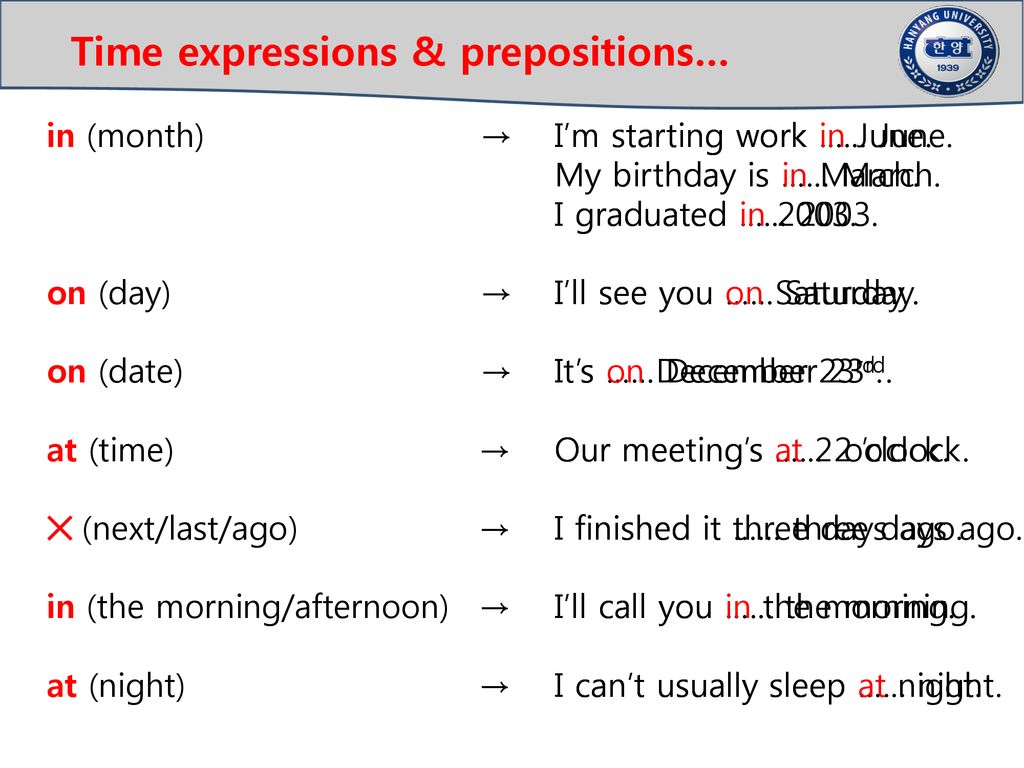 Time expressions & prepositions…