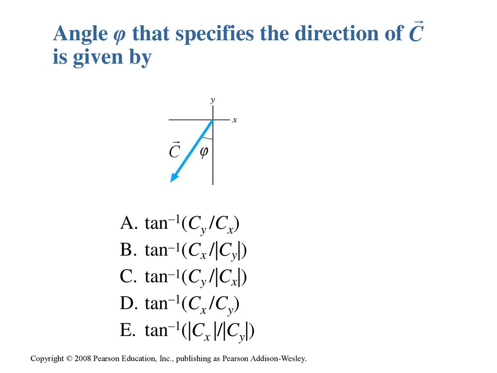 Angle φ that specifies the direction of is given by