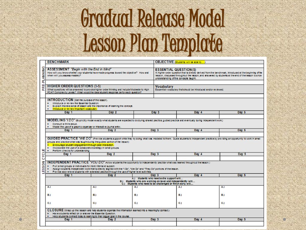 Planning Of A Gradual Release Lesson Ppt Download