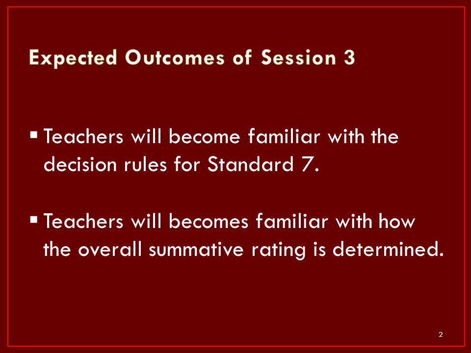 Expected Outcomes of Session 3