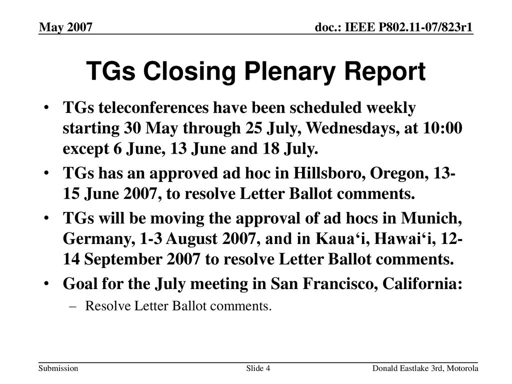 TGs Closing Plenary Report