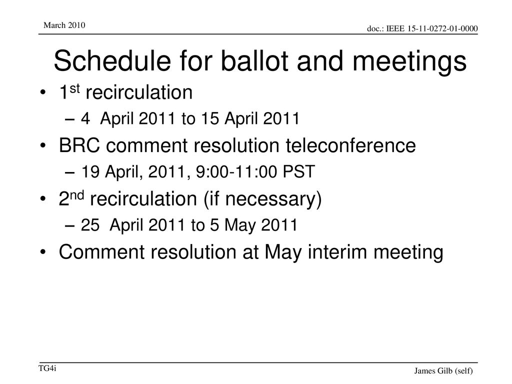 Schedule for ballot and meetings