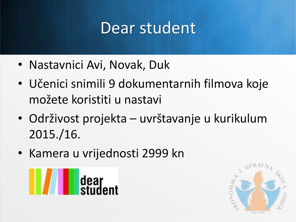 Dear student Nastavnici Avi, Novak, Duk