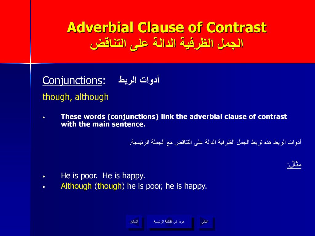 Adverbial Clause of Contrast الجمل الظرفية الدالة على التناقض