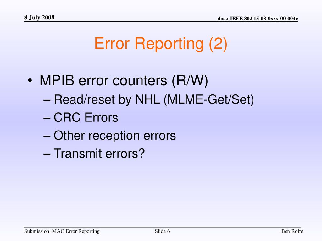 Error Reporting (2) MPIB error counters (R/W)