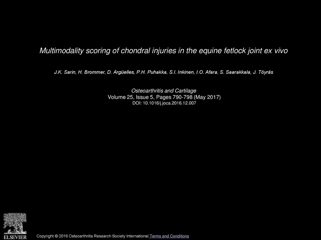 Multimodality scoring of chondral injuries in the equine fetlock joint ex vivo