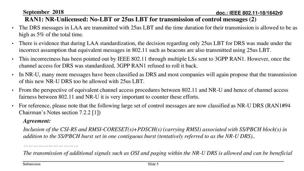 September 2018 RAN1: NR-Unlicensed: No-LBT or 25us LBT for transmission of control messages (2)
