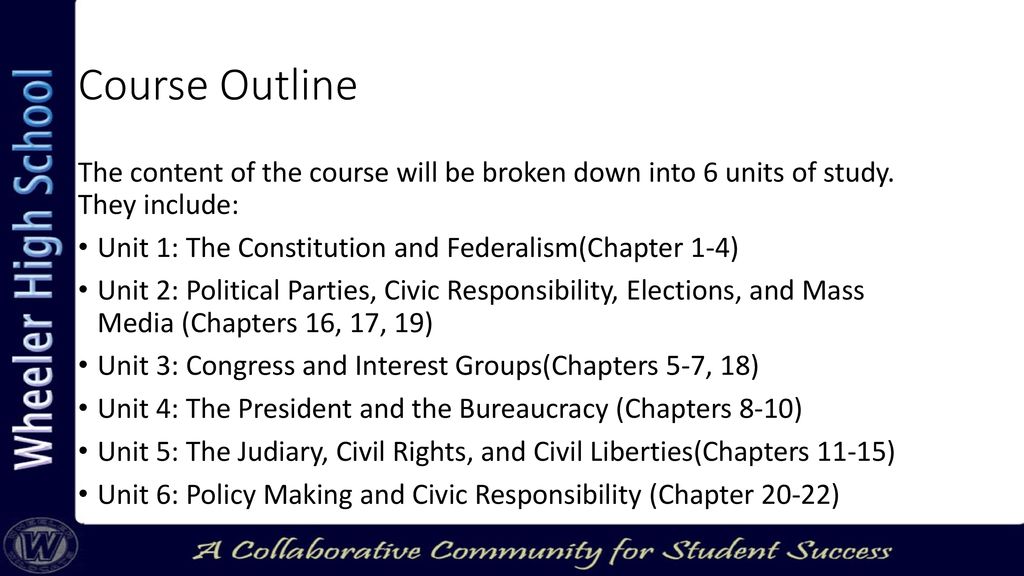 Course Outline The content of the course will be broken down into 6 units of study. They include: