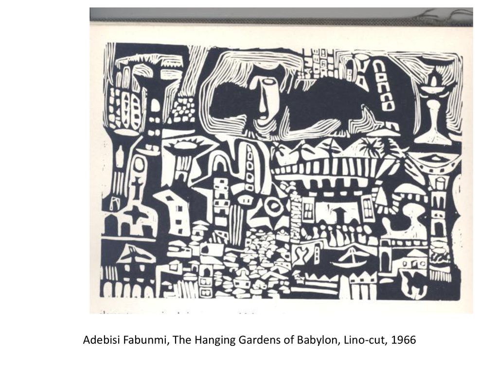 Adebisi Fabunmi, The Hanging Gardens of Babylon, Lino-cut, 1966