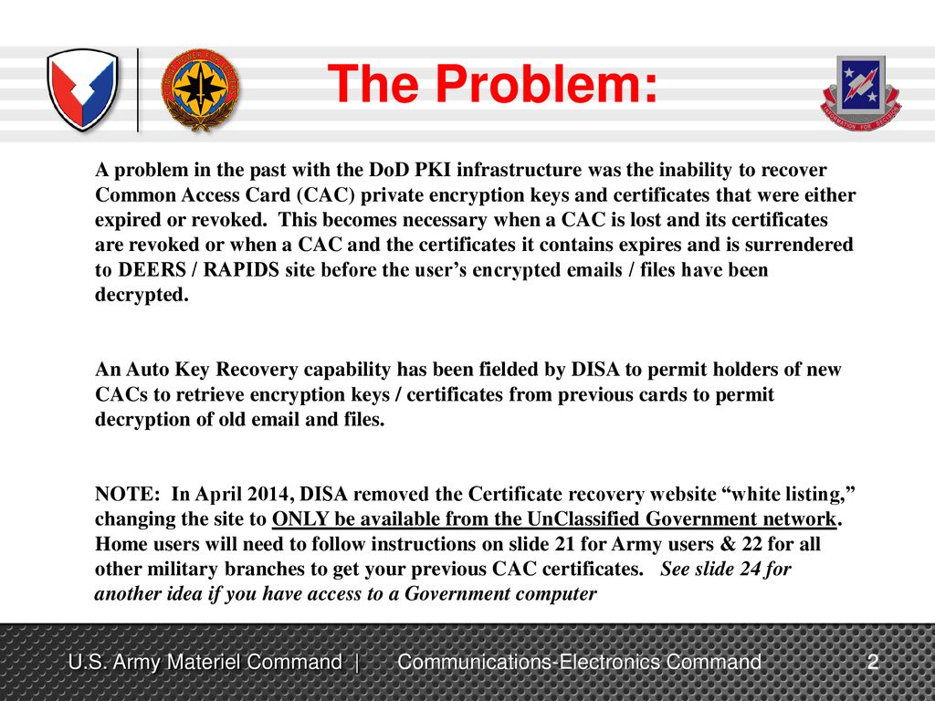 DoD PKI Automatic Key Recovery - ppt download