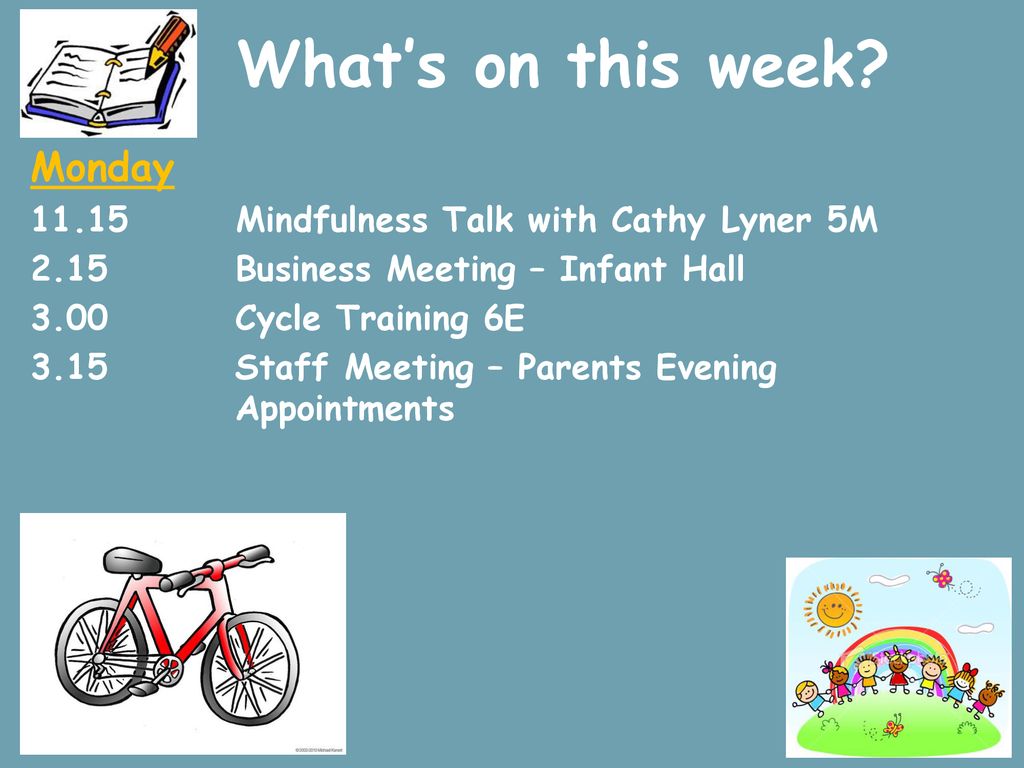 What’s on this week Monday Mindfulness Talk with Cathy Lyner 5M