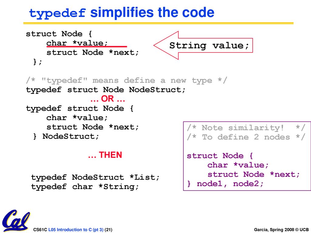 typedef simplifies the code