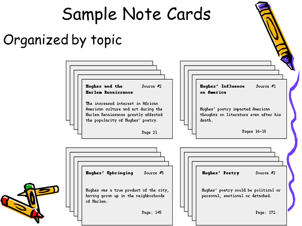 Sample Note Cards Organized by topic