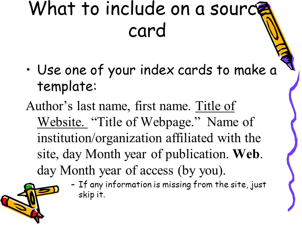 What to include on a source card