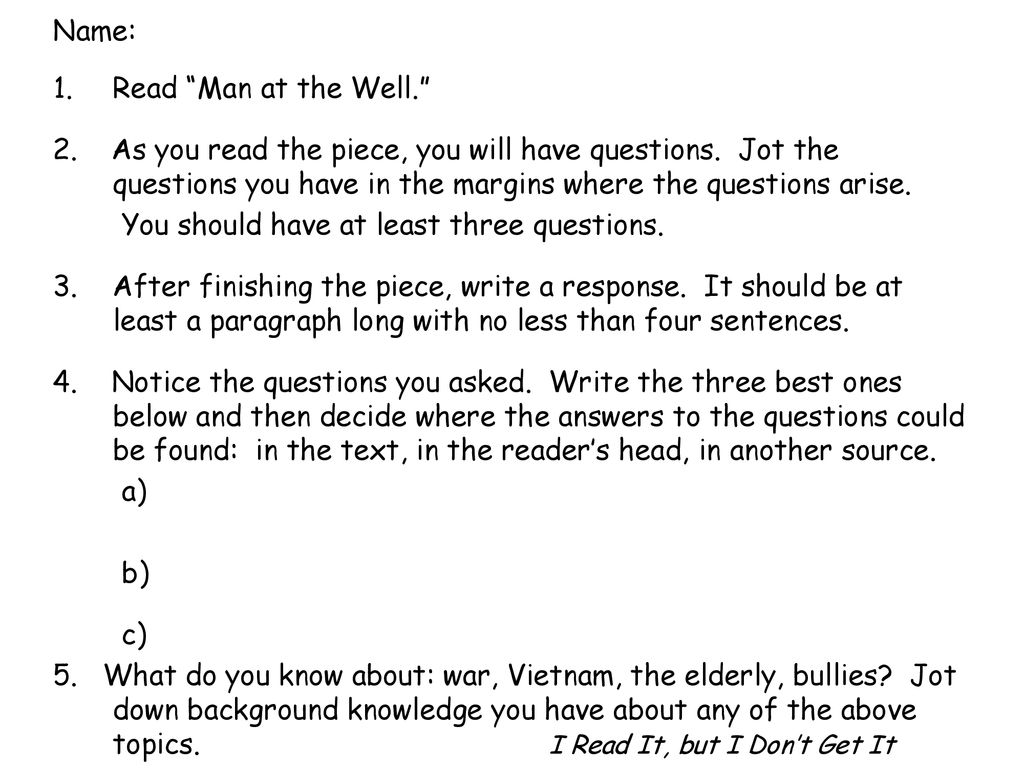 the man in the well questions and answers