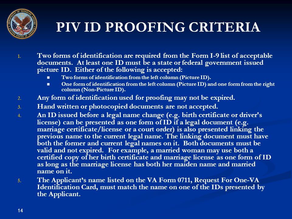 PIV ID PROOFING CRITERIA