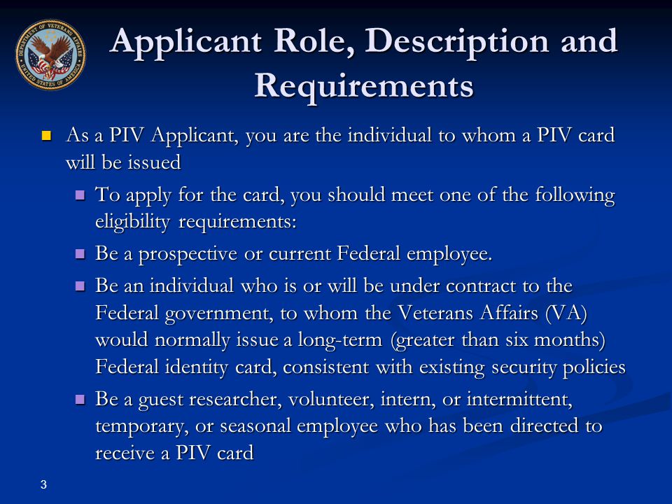Applicant Role, Description and Requirements