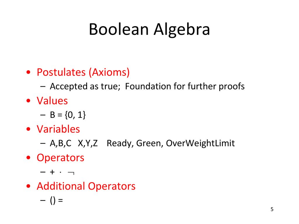 Lecture 4 Topics Boolean Algebra Huntington S Postulates Truth Tables Ppt Download