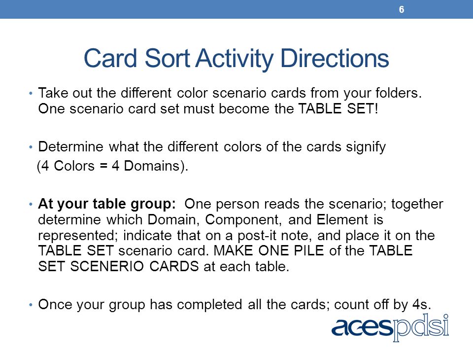 Card Sort Activity Directions