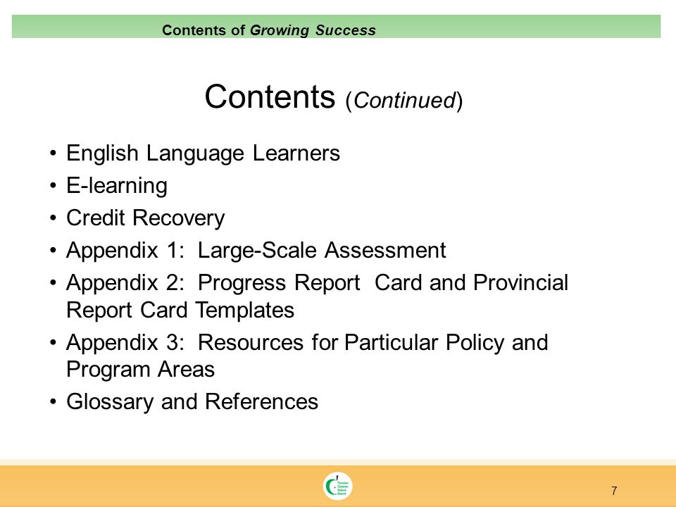 Contents (Continued) English Language Learners E-learning