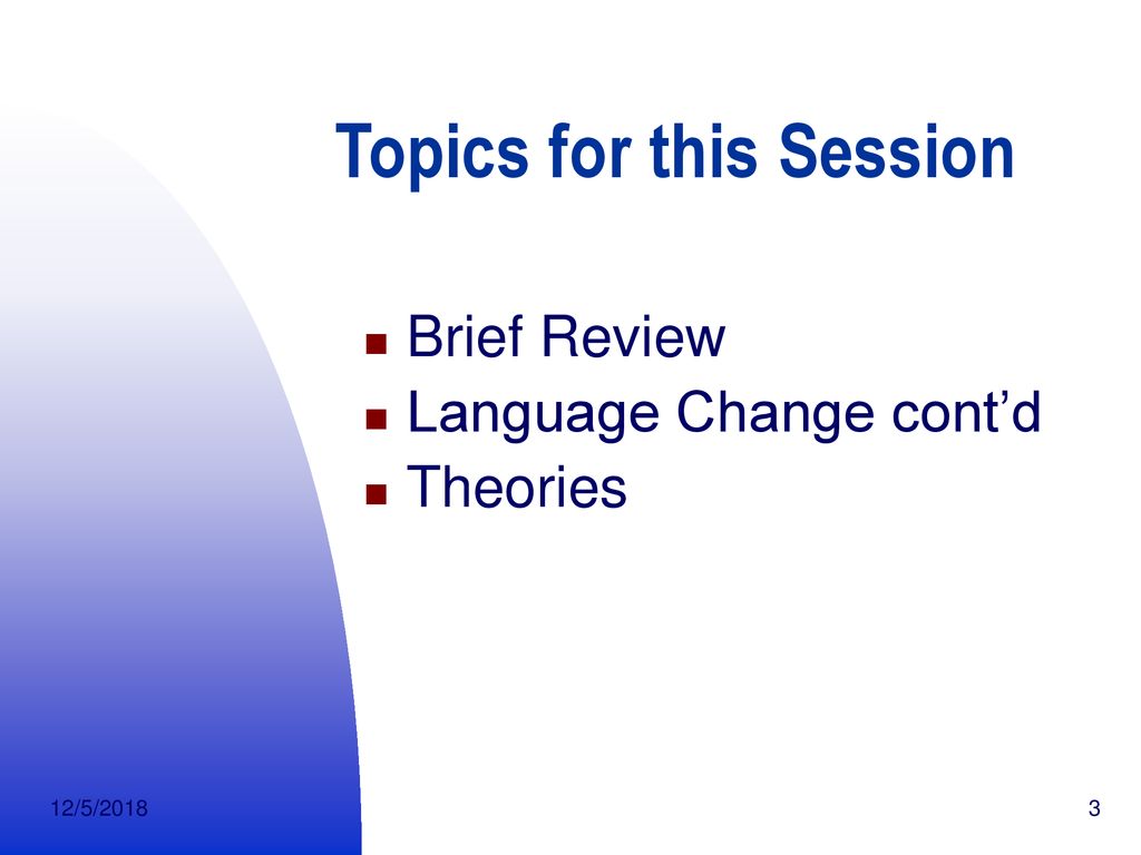 Topics for this Session