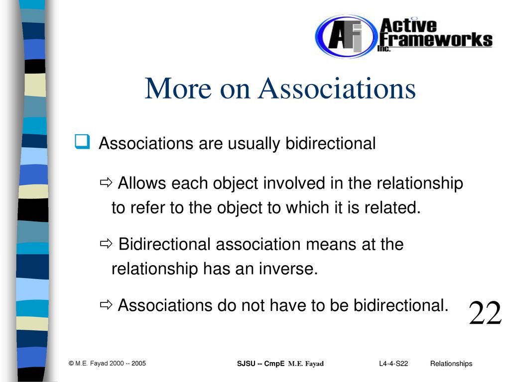 22 More on Associations Associations are usually bidirectional
