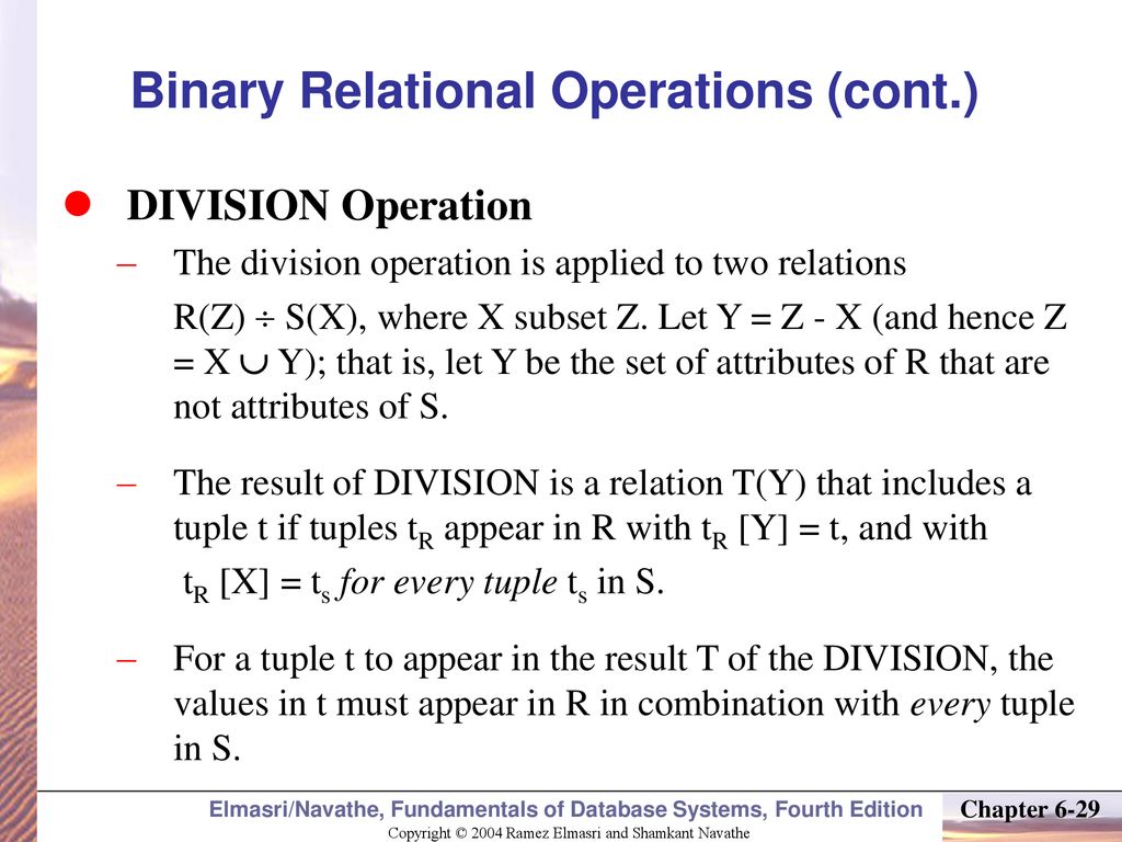 Binary Relational Operations (cont.)