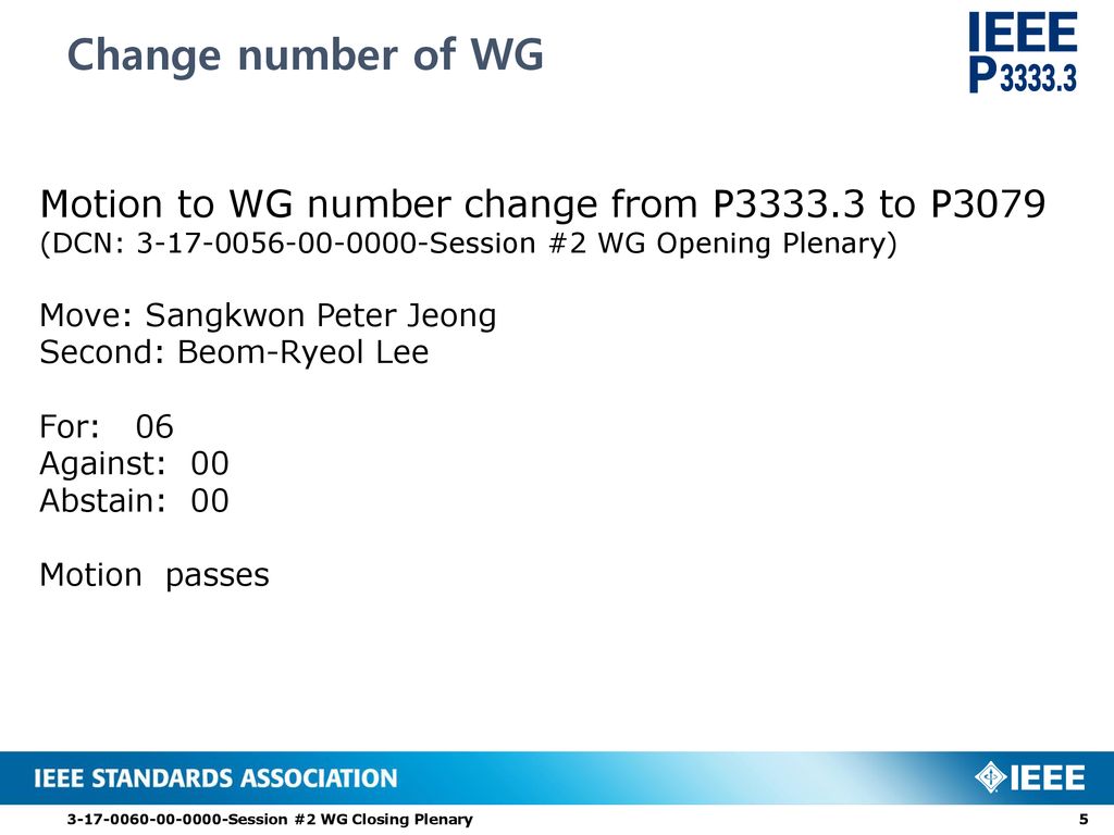 Change number of WG Motion to WG number change from P to P3079