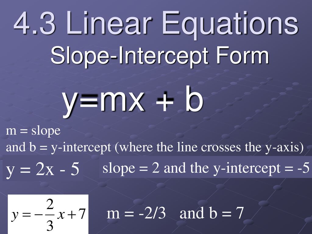 Y Mx B 4 3 Linear Equations Slope Intercept Form Y 2x Ppt Download