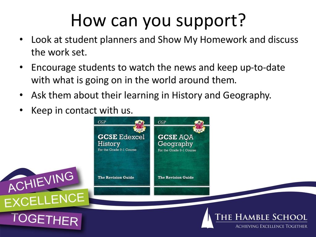How can you support Look at student planners and Show My Homework and discuss the work set.