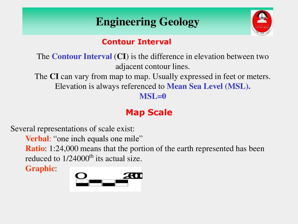Engineering Geology Contour Interval. The Contour Interval (CI) is the difference in elevation between two adjacent contour lines.
