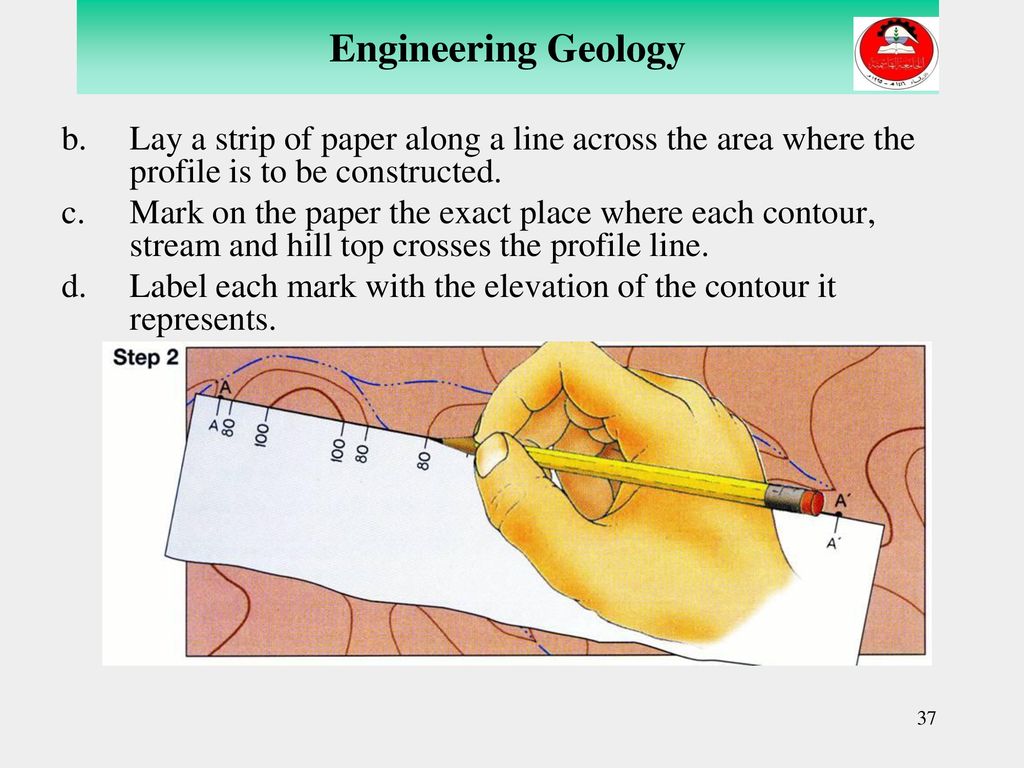 Engineering Geology Lay a strip of paper along a line across the area where the profile is to be constructed.
