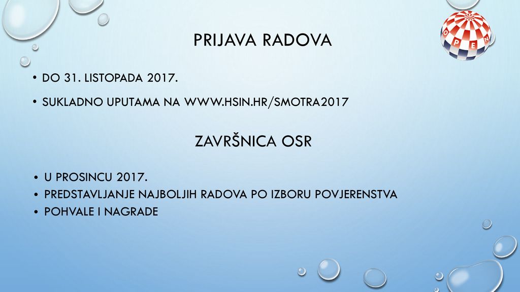 Prijava radova ZAVRŠNICA OSR do 31. listopada 2017.