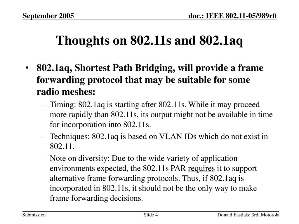 September 2005 Thoughts on s and 802.1aq.