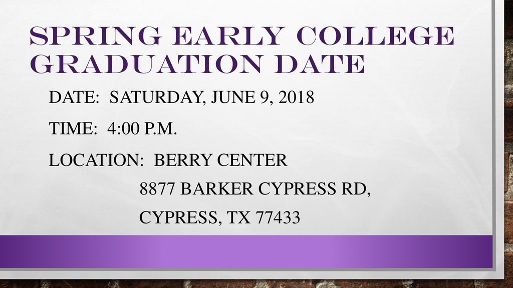 Spring Early College Graduation Date