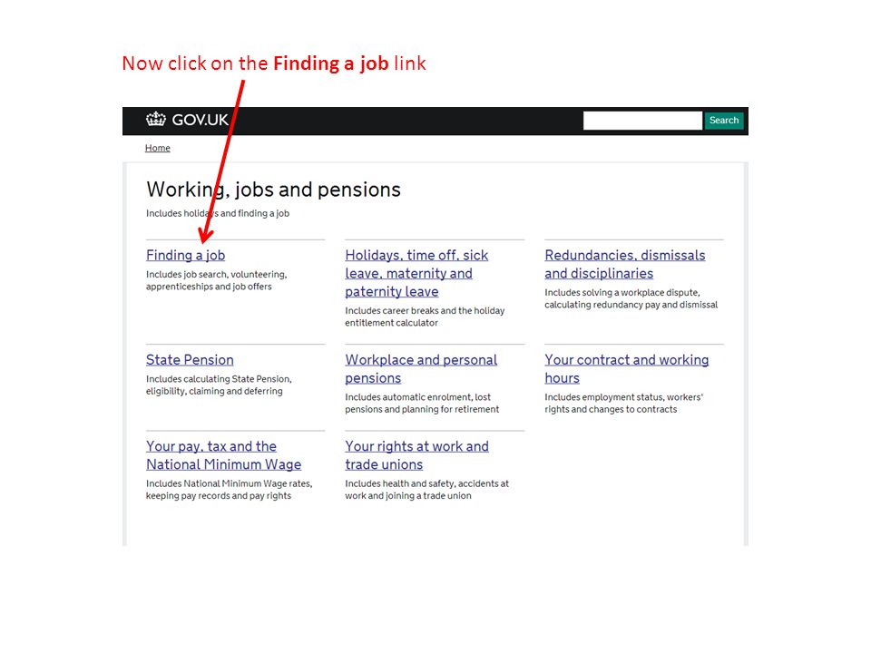 Now click on the Finding a job link