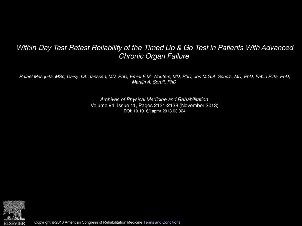 Within-Day Test-Retest Reliability of the Timed Up & Go Test in Patients With Advanced Chronic Organ Failure