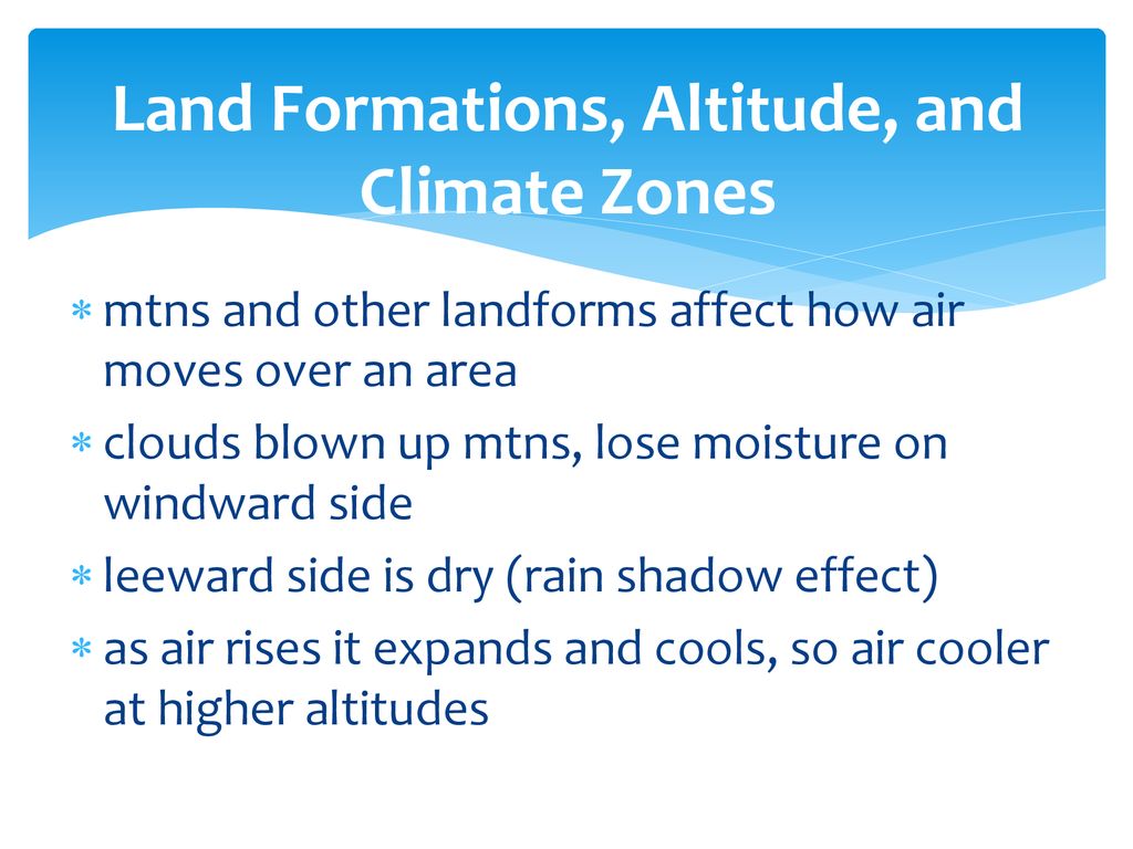 Land Formations, Altitude, and Climate Zones