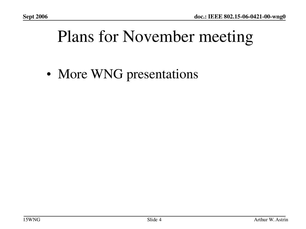 Plans for November meeting