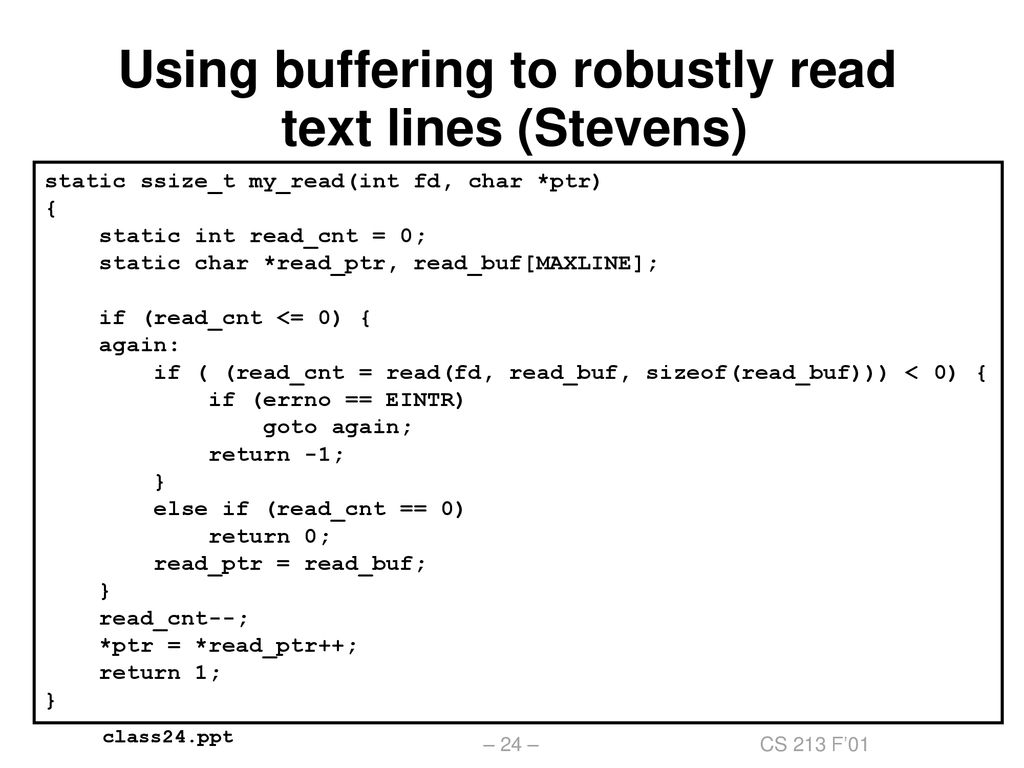 Using buffering to robustly read text lines (Stevens)