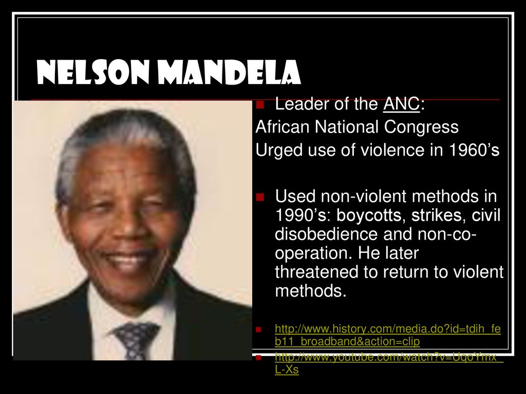 Nelson Mandela Leader of the ANC: African National Congress