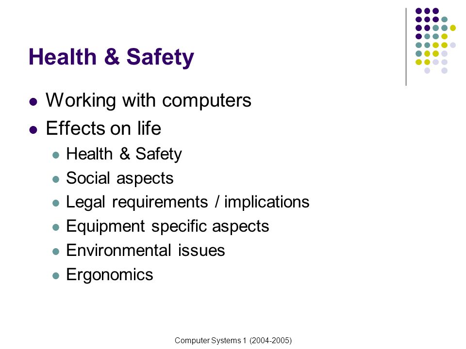 Health & Safety Working with computers Effects on life Health & Safety