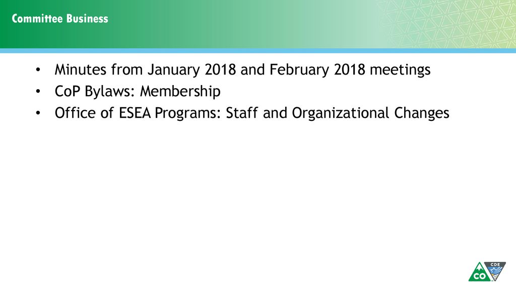Minutes from January 2018 and February 2018 meetings