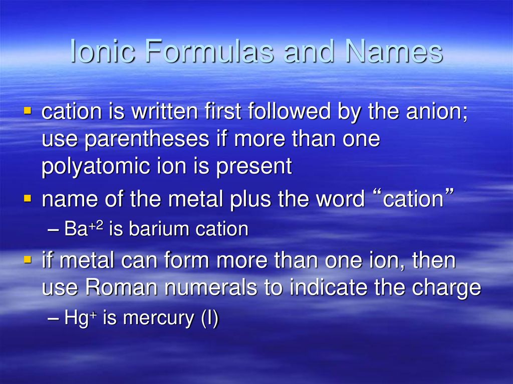 Ionic Formulas and Names